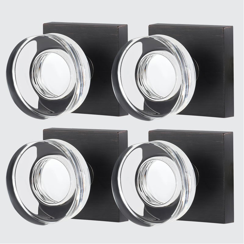 newliplace 4 Pack Glass Dummy Door Knobs Interior Crystal Dummy Door Handles Interior for Closet Doors, Non-Turn Single Sided Dummy Door Knobs Oil Rubbed Bronze - Image 1